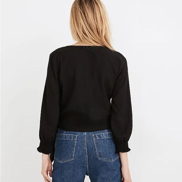 Madewell Smocked Sleeve Wrap Top Long Sleeve Rust Orange Size M - Picture 4 of 10